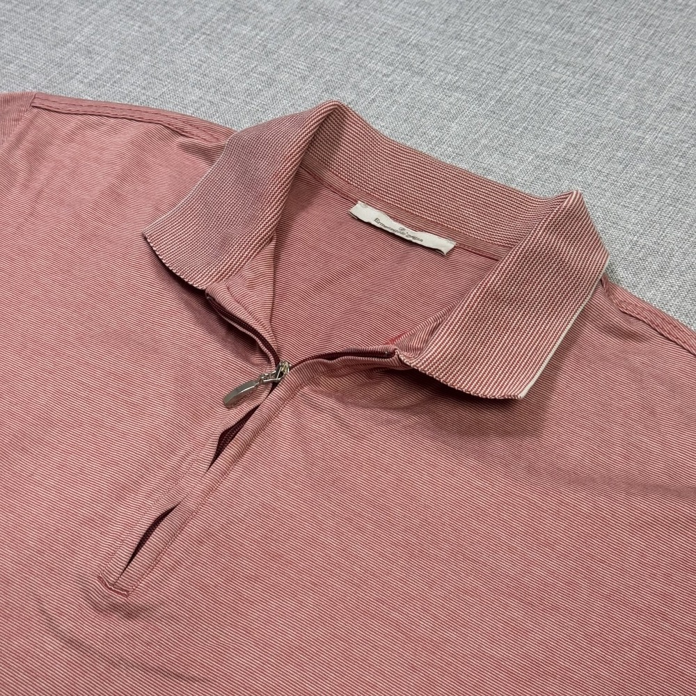 Ermenegildo Zegna Polo Shirt Mens M Pink Striped 100% Cotton Collared Zip
